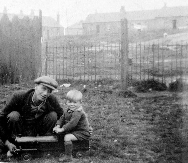 Father and son in East Benhar village, long gone now.
