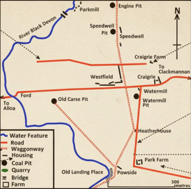 An old map of Westfield, West Lothian from 1848 shows the village nested in the centre of all the industrial activity that forged it.