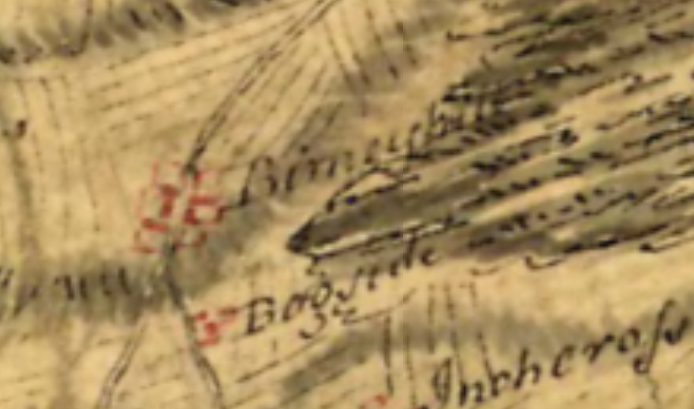 Birnyhill as seen on the 1755 Roy's Map of the Scottish Lowlands in , Scotland. Birnyhill farm was situated on the Boghead estate that lay to the West side of Bathgate. This was one of the earliest maps of birnyhill