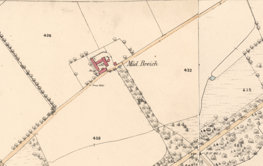 Mid Breich farm, west lothian as seen on this 1856 Parish map of West Lothian, Scotland