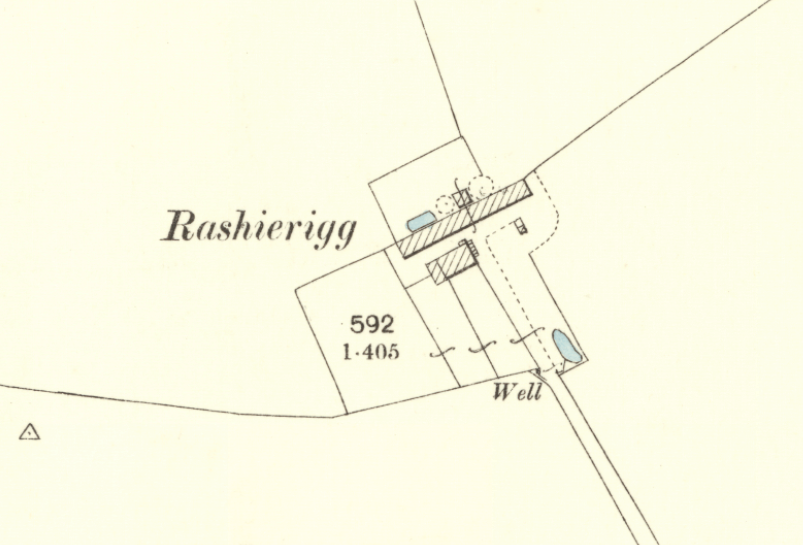 Rashierigg farm near longridge,west lothian as seen on the 1856 Ordnance survey map