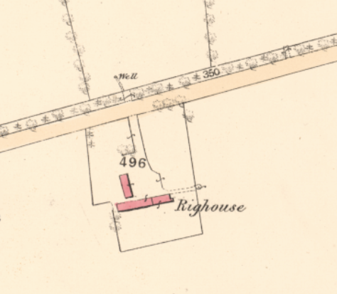 map of Righouse farm to the west o whitburn on the cult estate on the 1856 Parish map